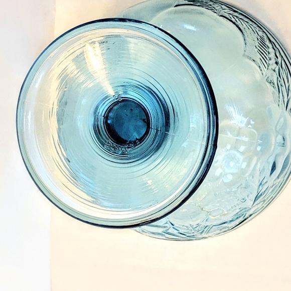 Aqua blue fruit embossed small pedestal bowl - Picture 7 of 8